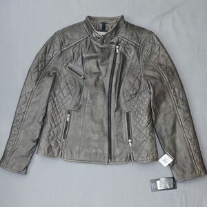 Black Rivet Coat Women's L Gray Quilted Wilson Leather Asymmetrical Moto Jacket